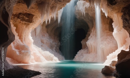 Cave, fantasy world, fluffy cave made of peach crystals