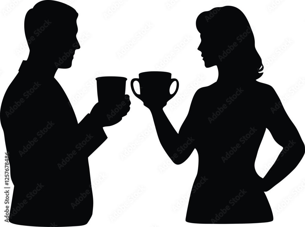 Two cuple cups silhouette vector illustration design isolated on white background Two cuple cups silhouette vector illustration design isolated on white background