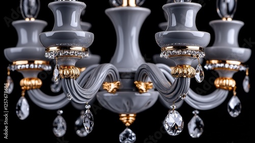 Gray Chandelier Close-up on Black Background