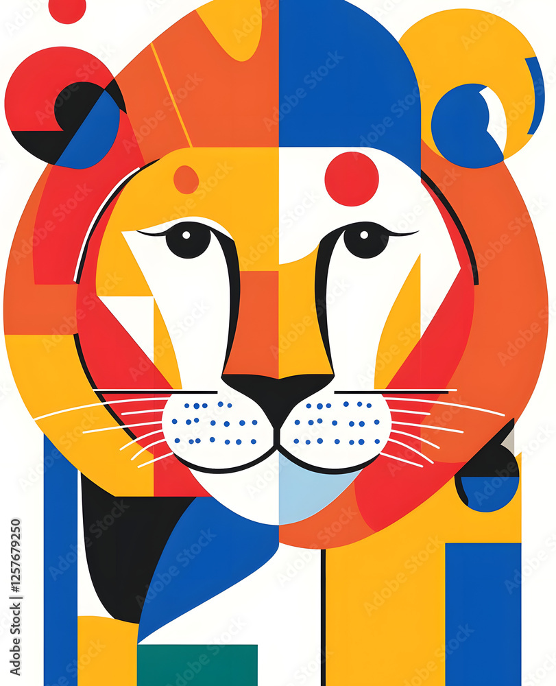 Fototapeta premium Colorful Abstract Lion Illustration Featuring Geometric Shapes and Bright Colors