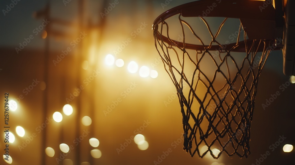 basketball hoop with the net swaying, illuminated by stadium lights, capturing the thrill of a successful shot basketball hoop with the net swaying, illuminated by stadium lights, capturing the thrill of a successful shot