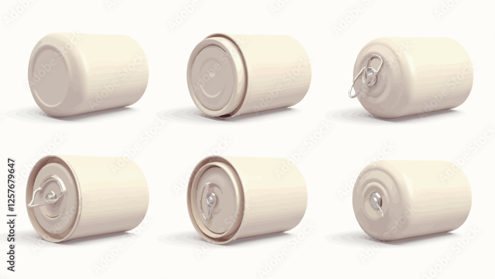 Set of blank white soda cans in different angles, perfect for branding, packaging, and mockups. Set of blank white soda cans in different angles, perfect for branding, packaging, and mockups.