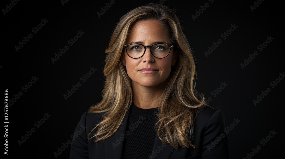 A woman wearing glasses and a black blazer A woman wearing glasses and a black blazer