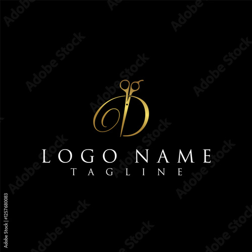 Luxury and Elegant illustration logo design Initial D Scissors