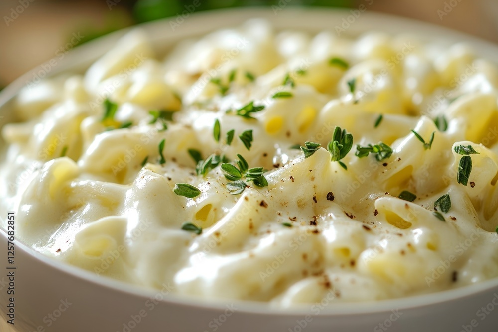 cream-based pasta dish garnished with fresh herbs, with a creamy, glossy sheen under soft, natural light cream-based pasta dish garnished with fresh herbs, with a creamy, glossy sheen under soft, natural light