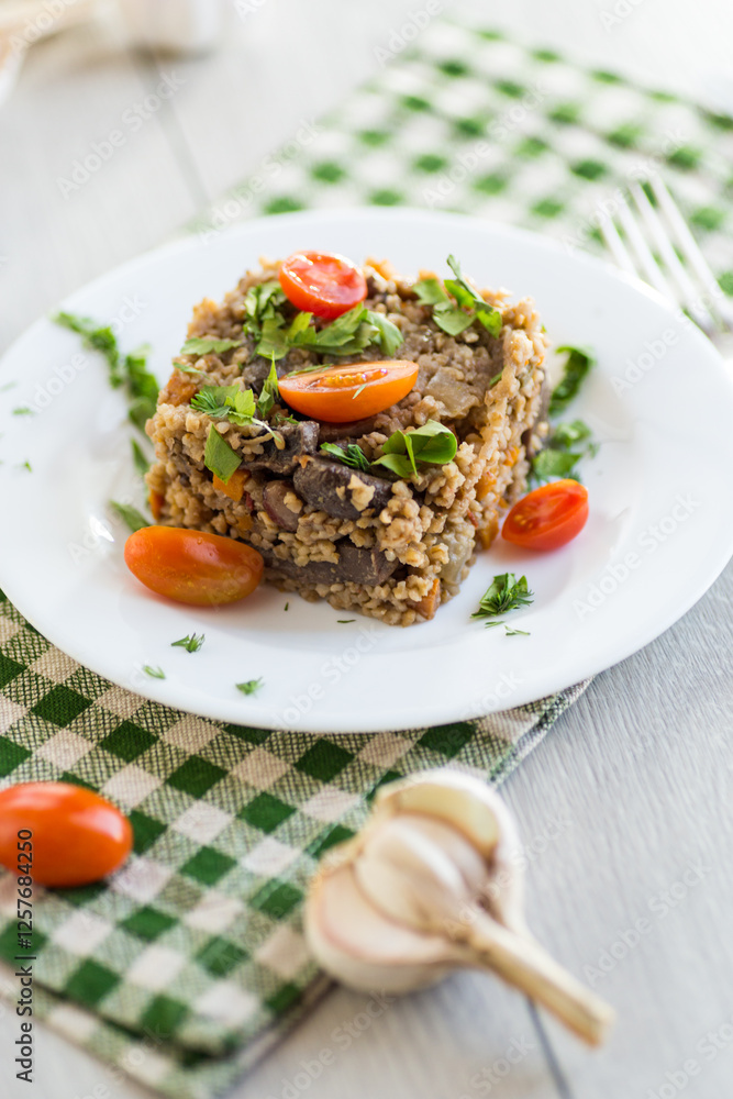 cooked dinner with bulgur and vegetables cooked dinner with bulgur and vegetables
