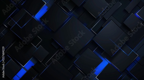 Wallpaper Mural Clean blue squares and lines on a dark background. Geometric pattern for banner template with white space in the center for text. Minimalist wallpaper with copy space. Torontodigital.ca