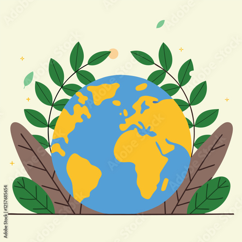 Green Earth Day World Map: Lush Foliage Globe eco nature leaves planet global   
