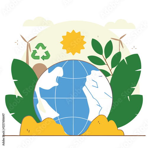 Green Earth Day Globe: Lush Leaves Celebrate Nature eco leaf world fresh planet 