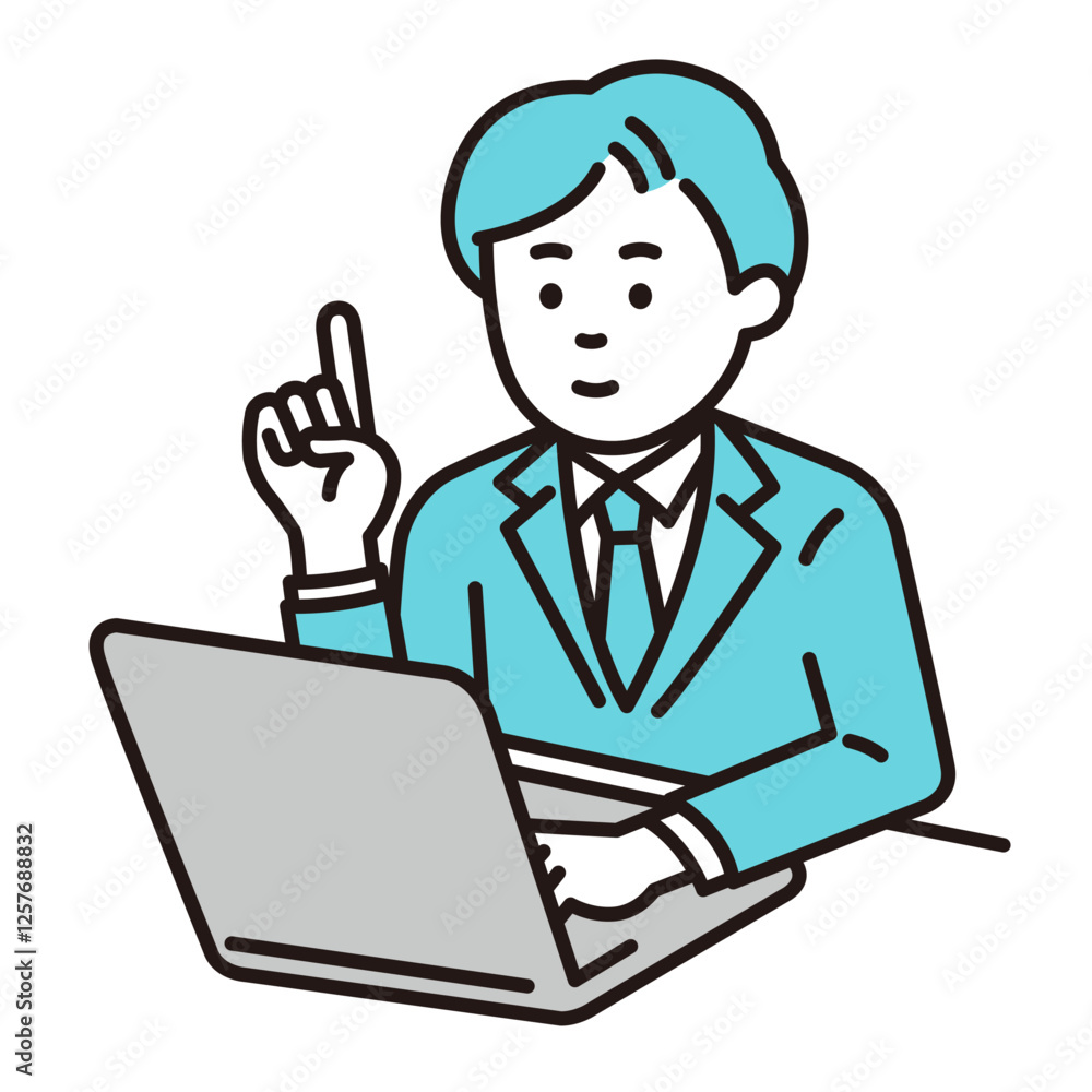 パソコンで説明する若い会社員 ベクター パソコンで説明する若い会社員 ベクター