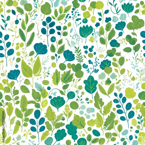 Wallpaper Mural Seamless pattern of foliage in vibrant green and turquoise tones Torontodigital.ca