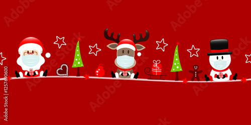 Banner Weihnachtsmann Rentier Und Schneemann Maske Icons Rot