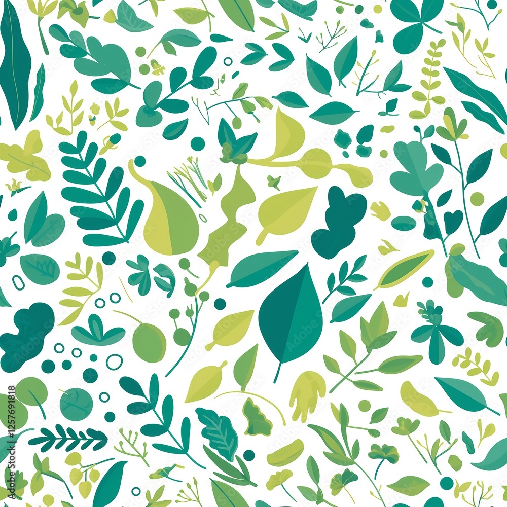 Seamless pattern of foliage in vibrant green and turquoise tones Seamless pattern of foliage in vibrant green and turquoise tones