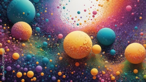 Vivid Abstract Landscape with Floating Spheres