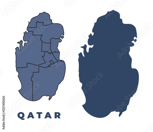 Qatar flat and outline vector map set
