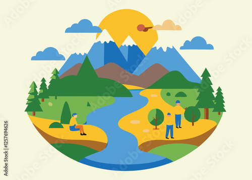 Celebrate Earth Day: Pristine Mountain River Landscape eco sky pure view clean  