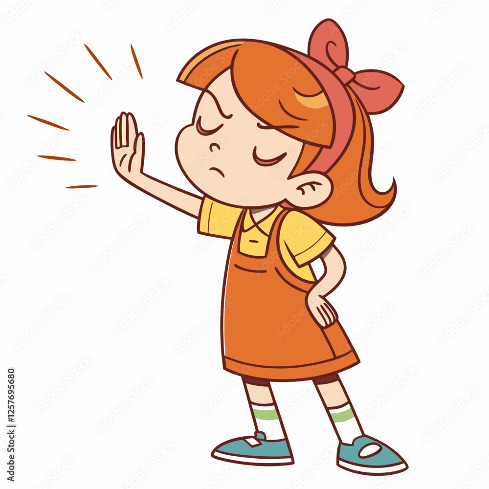 Determined Girl Stops with Hand Up Illustration Determined Girl Stops with Hand Up Illustration