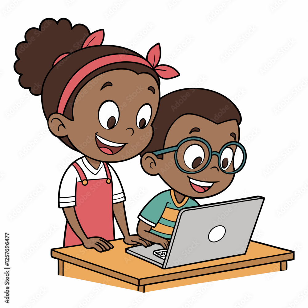 Joyful Siblings Collaborate on Laptop Project Joyful Siblings Collaborate on Laptop Project