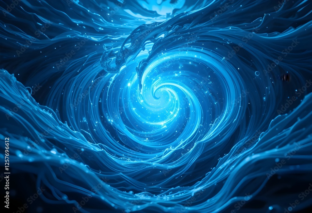 Futuristic Glowing Blue Ocean Wave with Neon Light Effects and Abstract Energy Flow in a Dark Starry Background Futuristic Glowing Blue Ocean Wave with Neon Light Effects and Abstract Energy Flow in a Dark Starry Background