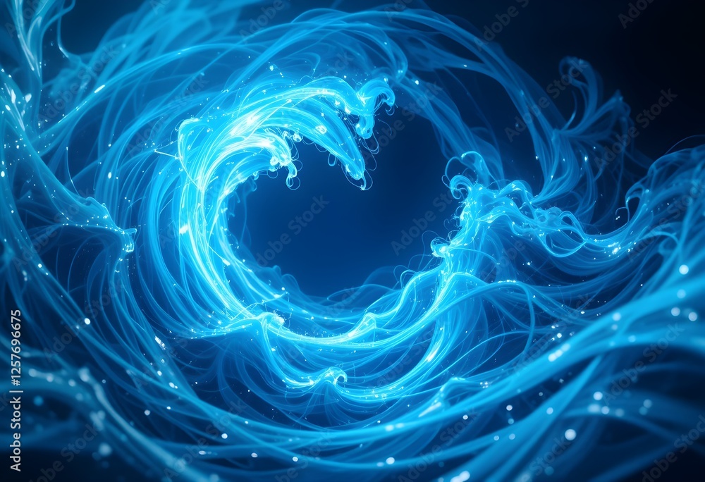 Futuristic Glowing Blue Ocean Wave with Neon Light Effects and Abstract Energy Flow in a Dark Starry Background Futuristic Glowing Blue Ocean Wave with Neon Light Effects and Abstract Energy Flow in a Dark Starry Background
