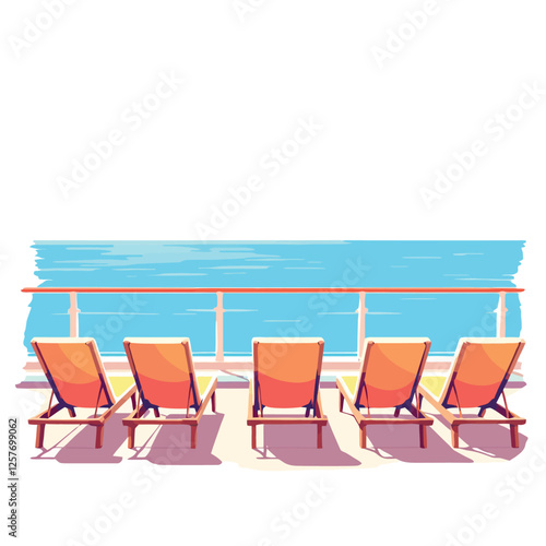 Vsai empty deck chairs overlooking tranquil ocean on cruise ship