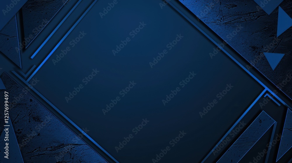 Obraz premium Blue Background with Subtle Geometric Elements and Central White Space for Text. This Minimalist Abstract Wallpaper Design is Perfect for Creating Elegant Banner Templates and Modern Visuals.