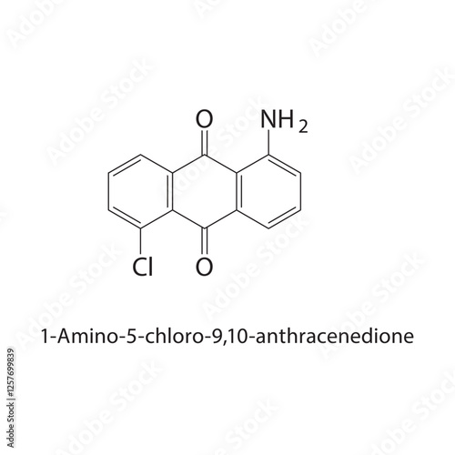 1-Amino-5-chloro-9,10- anthracenedione skeletal structure.Anthraquinone compound schematic illustration. Simple diagram, chemical structure.