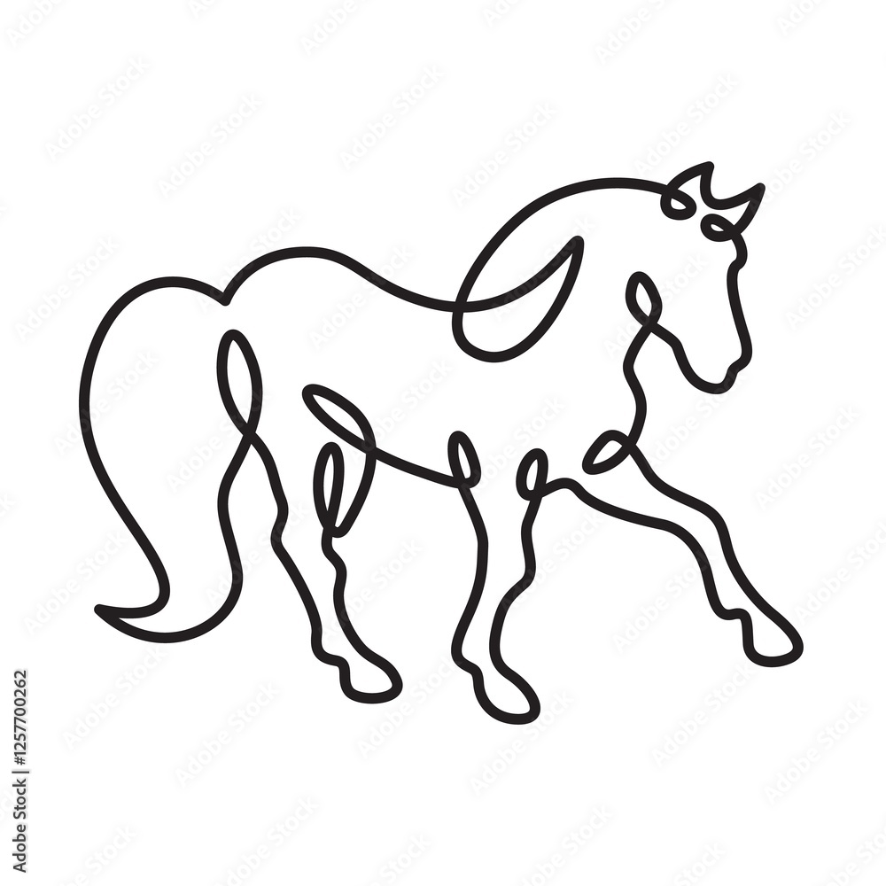 Obraz premium Continuous one line drawing horse.Beautiful silhouette of a horse.Line isolated minimal logo.Line art.Not AI.
