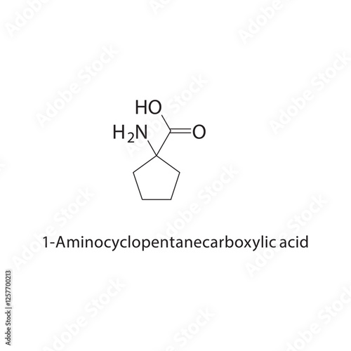 1-Aminocyclopentanecarboxylic acid skeletal structure.Amino acid compound schematic illustration. Simple diagram, chemical structure.