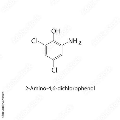 2-Amino-4,6-dichlorophenol skeletal structure.Phenol derivative compound schematic illustration. Simple diagram, chemical structure.