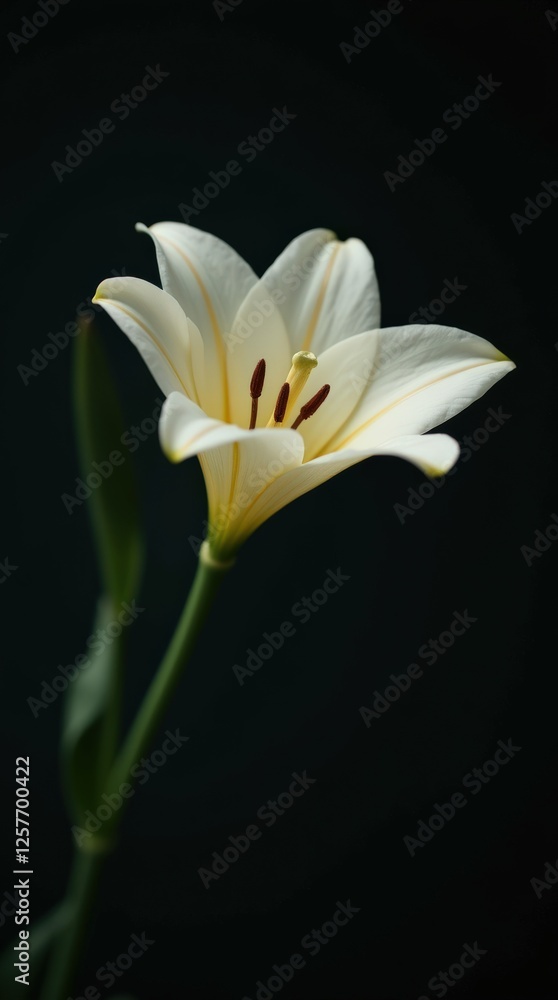 Fototapeta premium White Lily Blooms Gracefully Against a Dark Background in a Close-Up View
