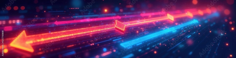 Obraz premium Abstract tech background, vibrant arrows flow , communication, bright, innovation