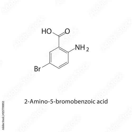 2-Amino-5-bromobenzoic acid skeletal structure.Aromatic acid compound schematic illustration. Simple diagram, chemical structure.