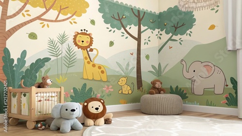 Explore jungle safari nursery decor with animal murals plush toys and earthy themes for a cozy environment photo