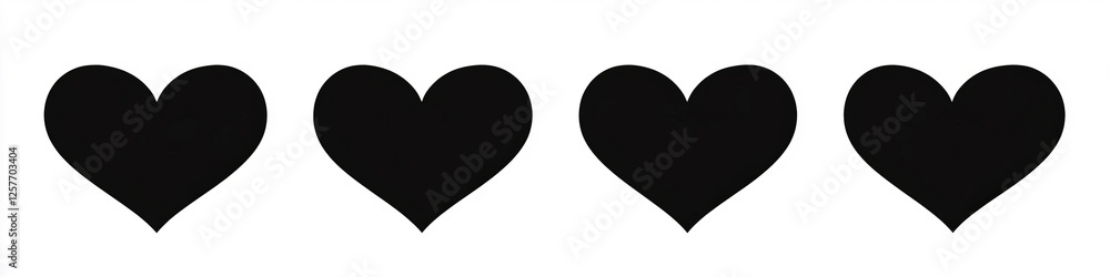 A minimalist design featuring five black heart silhouettes symmetrically arranged on a white background. The clean lines and flat style convey timeless simplicity. A minimalist design featuring five black heart silhouettes symmetrically arranged on a white background. The clean lines and flat style convey timeless simplicity.