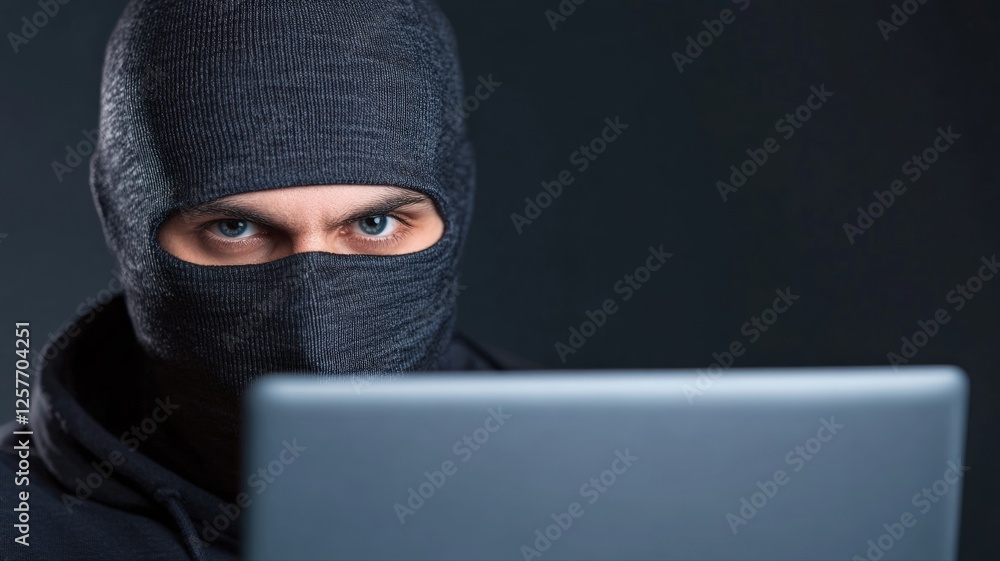 Masked Hacker Coding In The Dark Stealing Data With Laptop Technology Masked Hacker Coding In The Dark Stealing Data With Laptop Technology