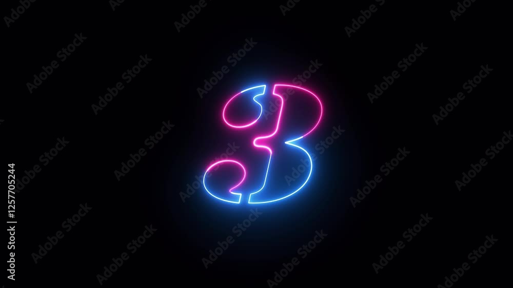 Abstract neon countdown “3” number text background illustration. Neon digital number. Educational mathematics concept with neon letter Abstract neon countdown “3” number text background illustration. Neon digital number. Educational mathematics concept with neon letter