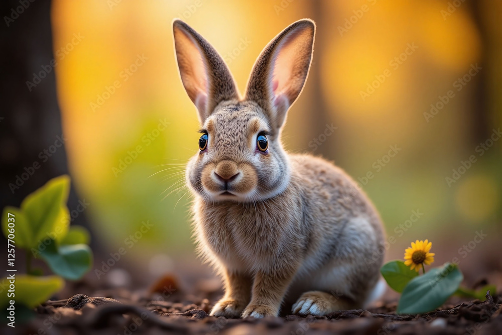 rabbit with grey and brown fur in forest environment with expressive eyes bokeh bg rabbit with grey and brown fur in forest environment with expressive eyes bokeh bg