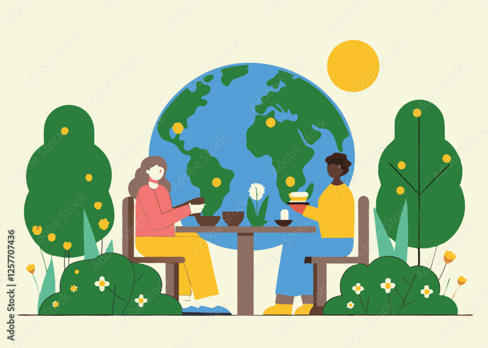 Obraz premium Sustainable Dining: Earth Day Celebration with Friends Food Meal Table Green 