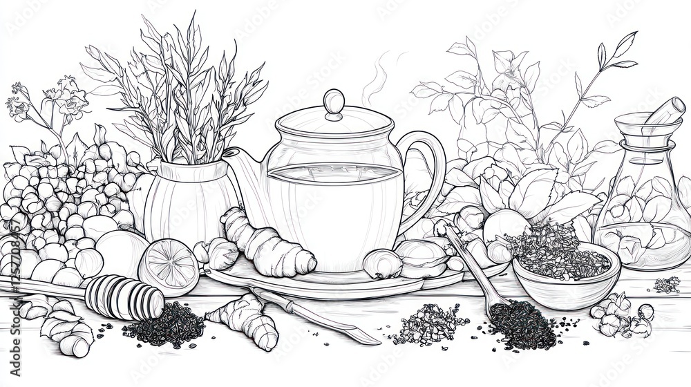 custom made wallpaper toronto digitalHerbal tea preparation, kitchen table, ingredients, wellness