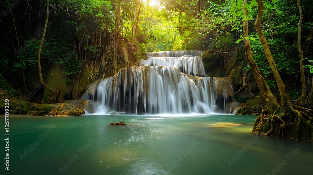 A peaceful waterfall in a lush forest, representing serenity and natural beauty in life. A peaceful waterfall in a lush forest, representing serenity and natural beauty in life.