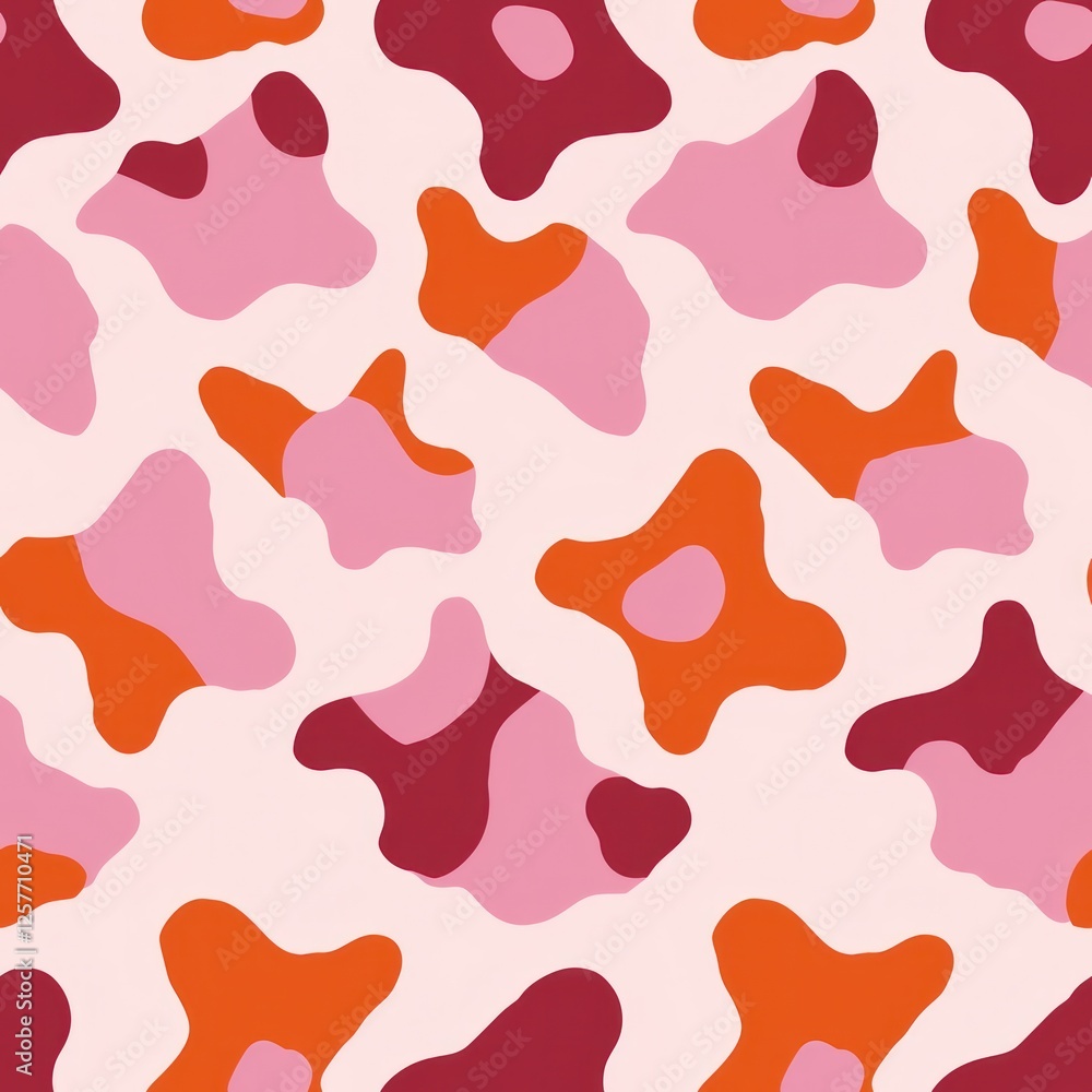 Seamless pattern of pink red cow spots, designed camouflage abstraction simple Seamless pattern of pink red cow spots, designed camouflage abstraction simple