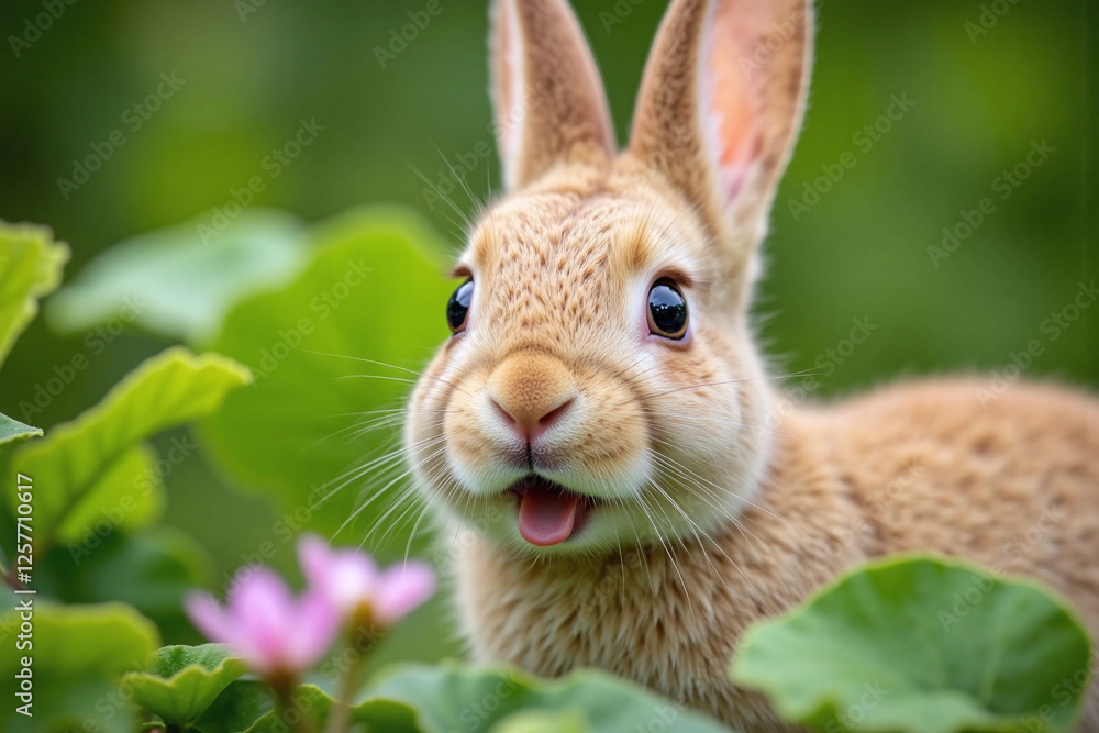 young rabbit peeking from greenery light brown fur black eyes young rabbit peeking from greenery light brown fur black eyes