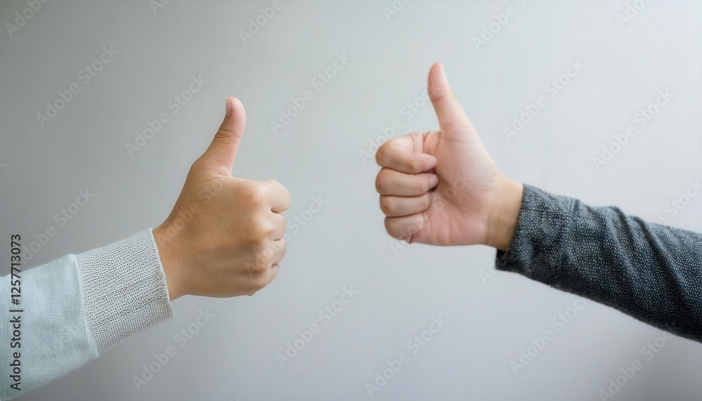 Two hands giving a thumbs up gesture, symbolizing agreement and positivity. Two hands giving a thumbs up gesture, symbolizing agreement and positivity.