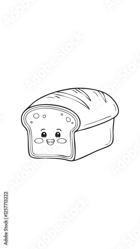 Bread Food Eatery Meal Coloring Kid Book Page in Black and White. Monochrome and Colored Samples

