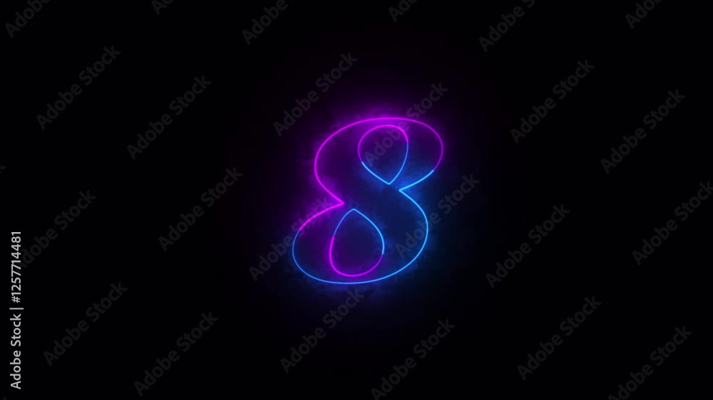 Educational mathematics concept with neon letter. Abstract neon countdown “8” number text background illustration. Neon digital number. Educational mathematics concept with neon letter. Abstract neon countdown “8” number text background illustration. Neon digital number.