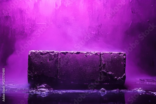 Single brick surrounded by purple light and wisps of smoke photo