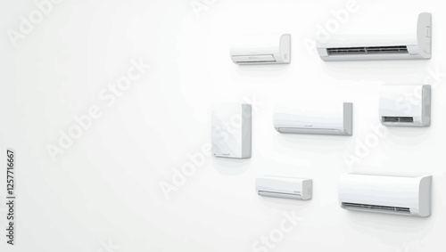 A vector illustration featuring different models of air conditioners in a realistic style. Set of home appliances.