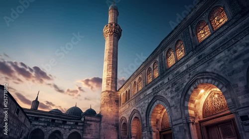 Ramadan Majestic Mosque Under Moving Clouds Timelapse