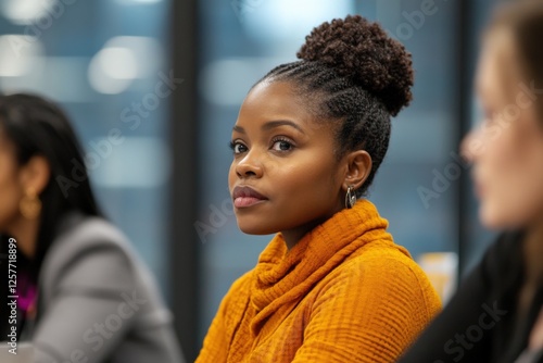 Businesswoman in Meeting Turns Her Head to Look